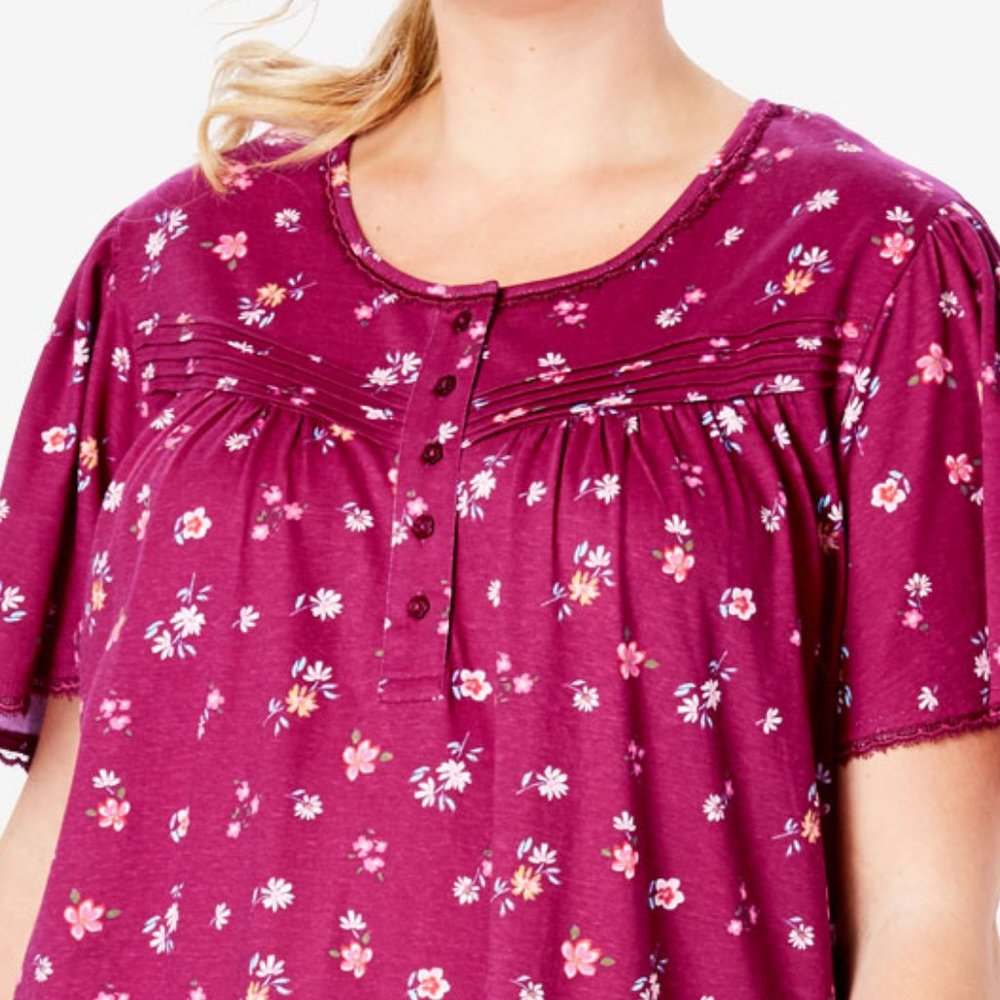 Short Floral Print Cotton Gown - Picture 3 of 5
